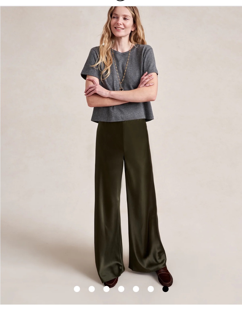 La Ligne Colby Olive Satin Wide-Leg pants